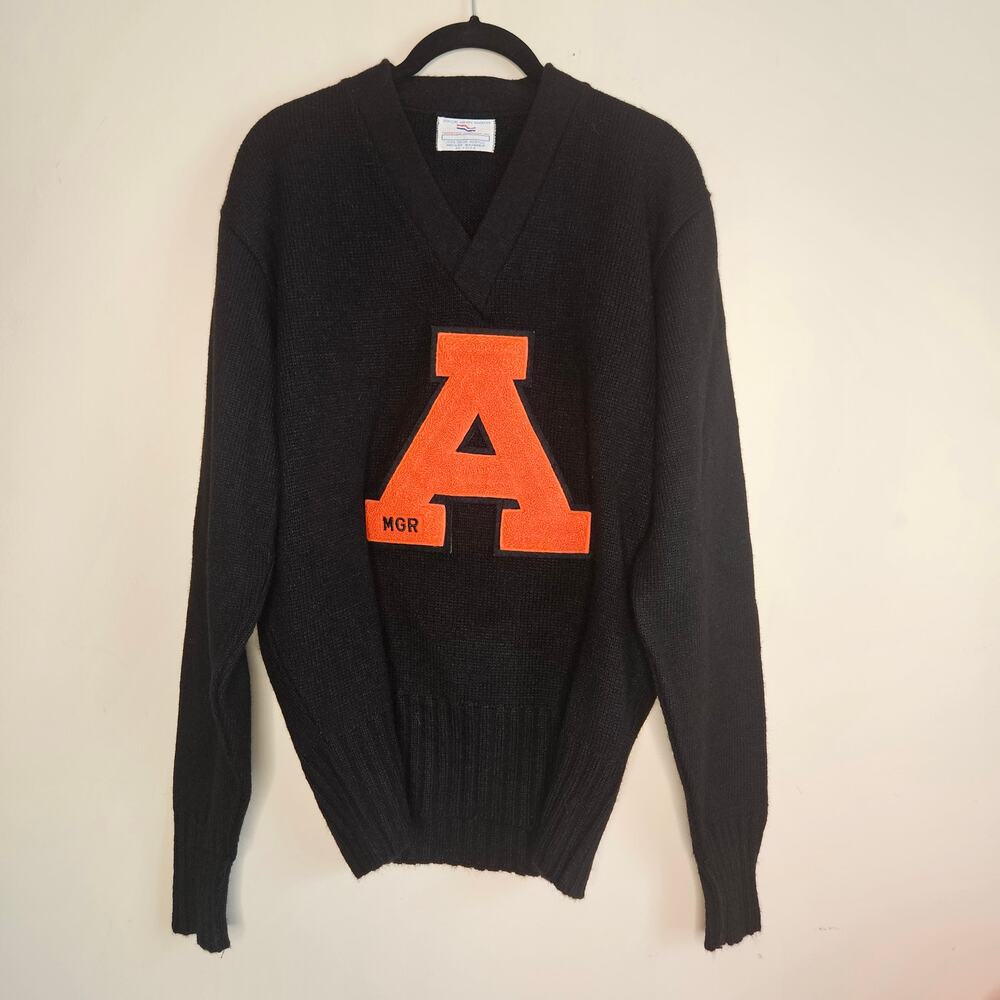 Vintage 1970's Tennessee American Inc Orlon Letter Sweater, Blk/Orange, L